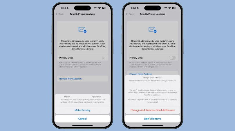 中原苹果手机维修分享苹果 iOS 18.1 支持设置“主要”邮箱地址并更改 iCloud 邮箱 